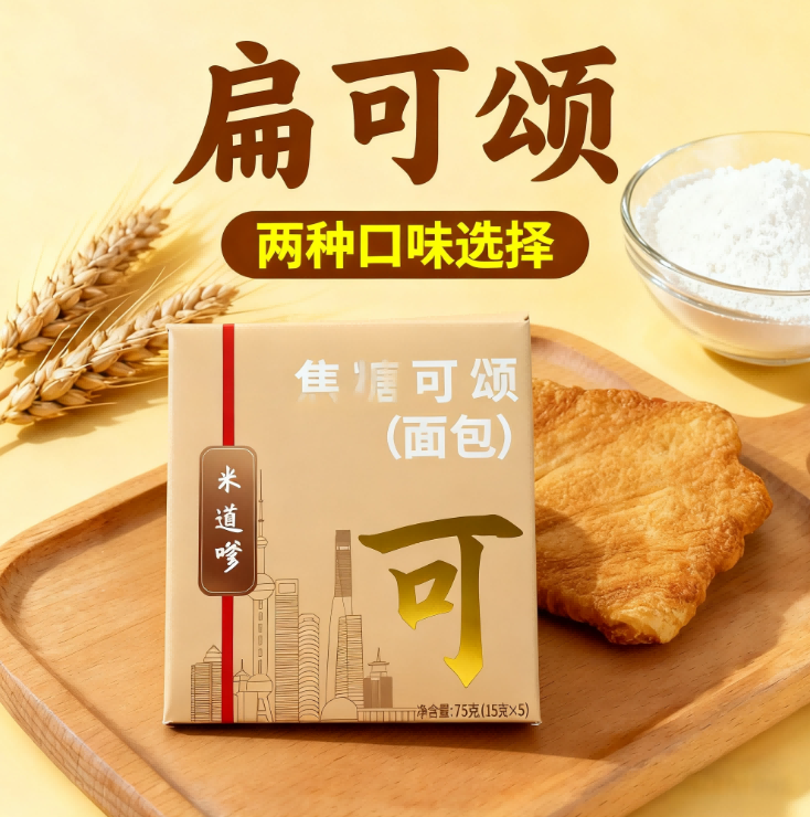 【鑫国食品】上海爱河狸焦糖可颂压扁可颂薄脆扁可颂面包解馋零食